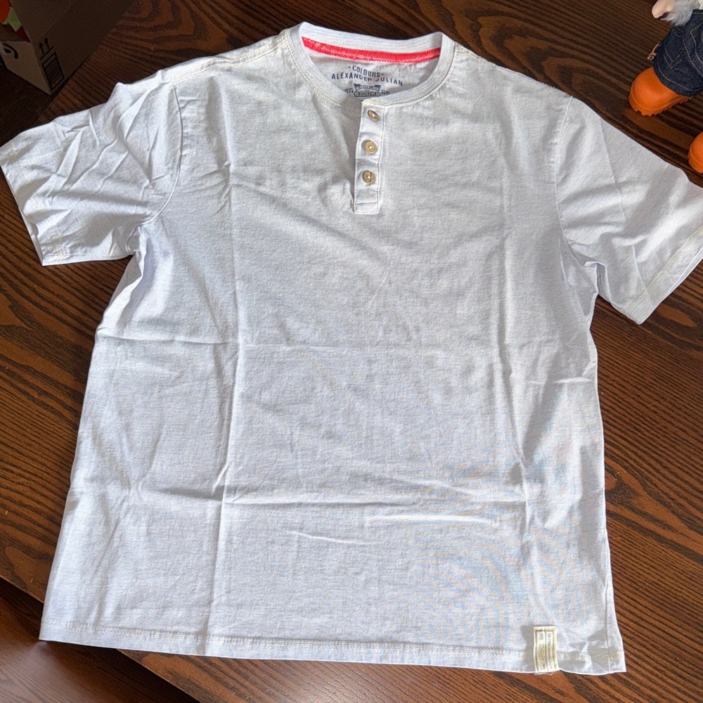Alexander Julian Colours White and Blue Henley Shirt
